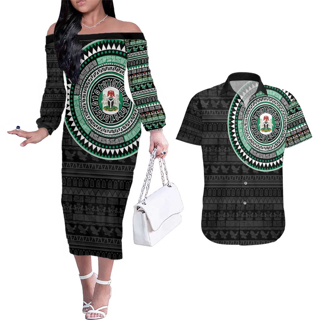 Nigeria Couples Matching Off The Shoulder Long Sleeve Dress and Hawaiian Shirt African Tribal Pattern