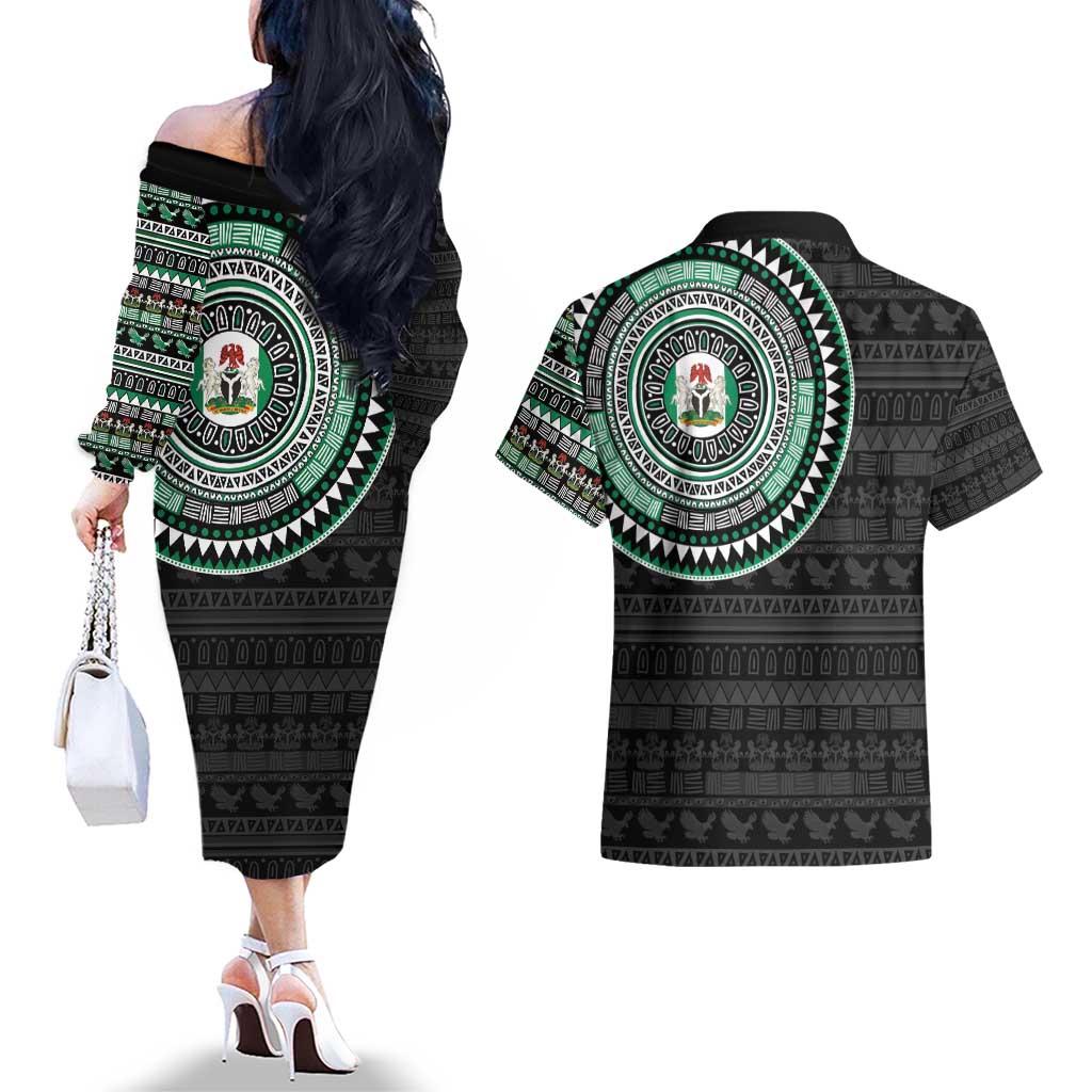 Nigeria Couples Matching Off The Shoulder Long Sleeve Dress and Hawaiian Shirt African Tribal Pattern