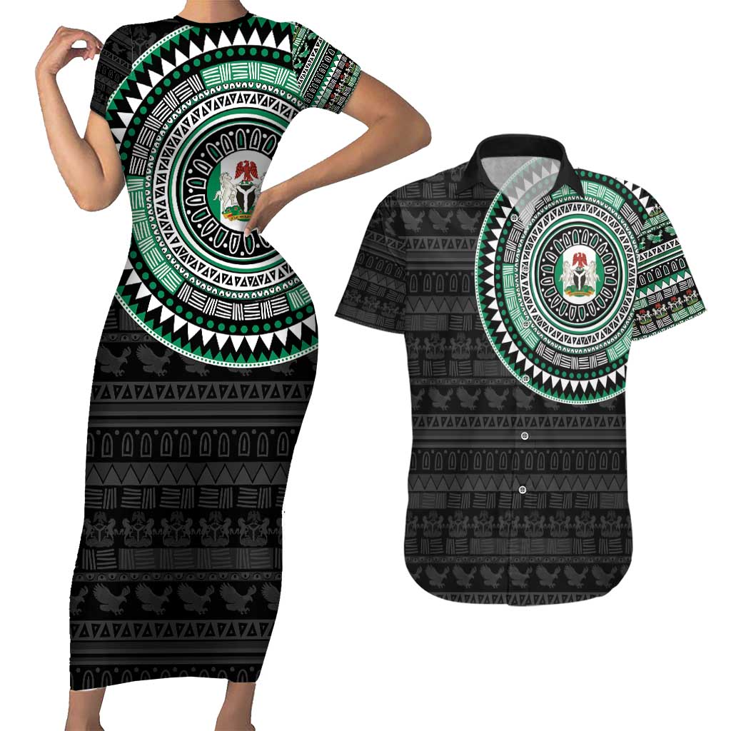 Nigeria Couples Matching Short Sleeve Bodycon Dress and Hawaiian Shirt African Tribal Pattern