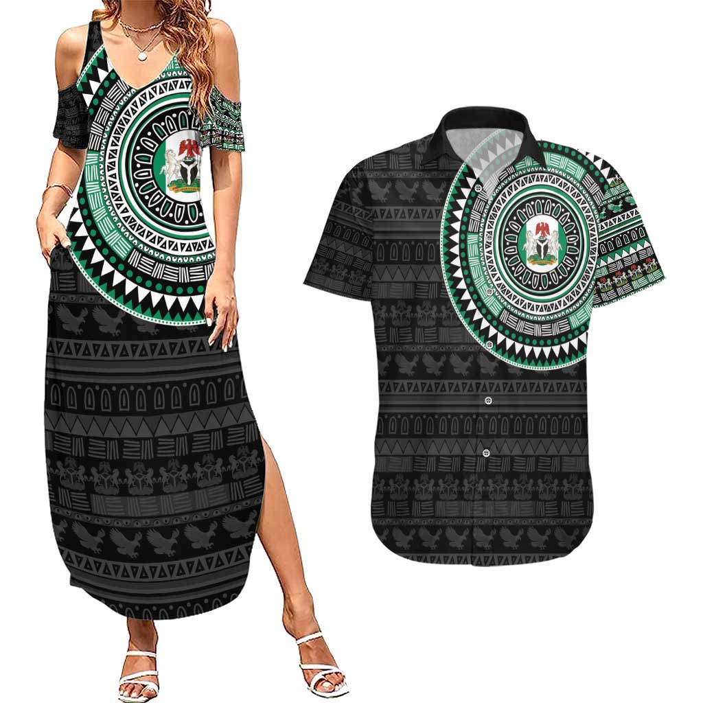 Nigeria Couples Matching Summer Maxi Dress and Hawaiian Shirt African Tribal Pattern
