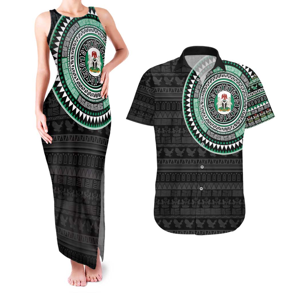Nigeria Couples Matching Tank Maxi Dress and Hawaiian Shirt African Tribal Pattern