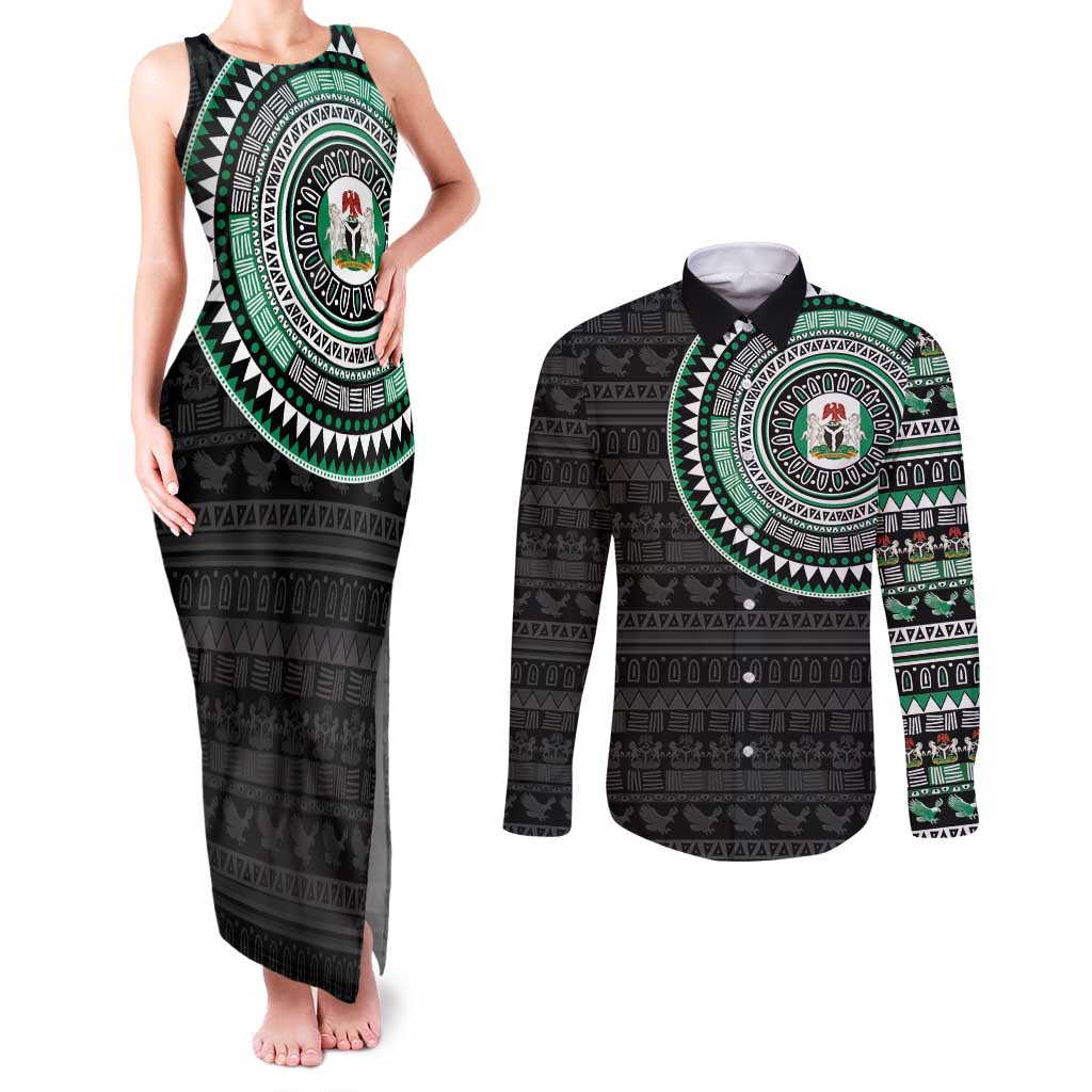 Nigeria Couples Matching Tank Maxi Dress and Long Sleeve Button Shirt African Tribal Pattern