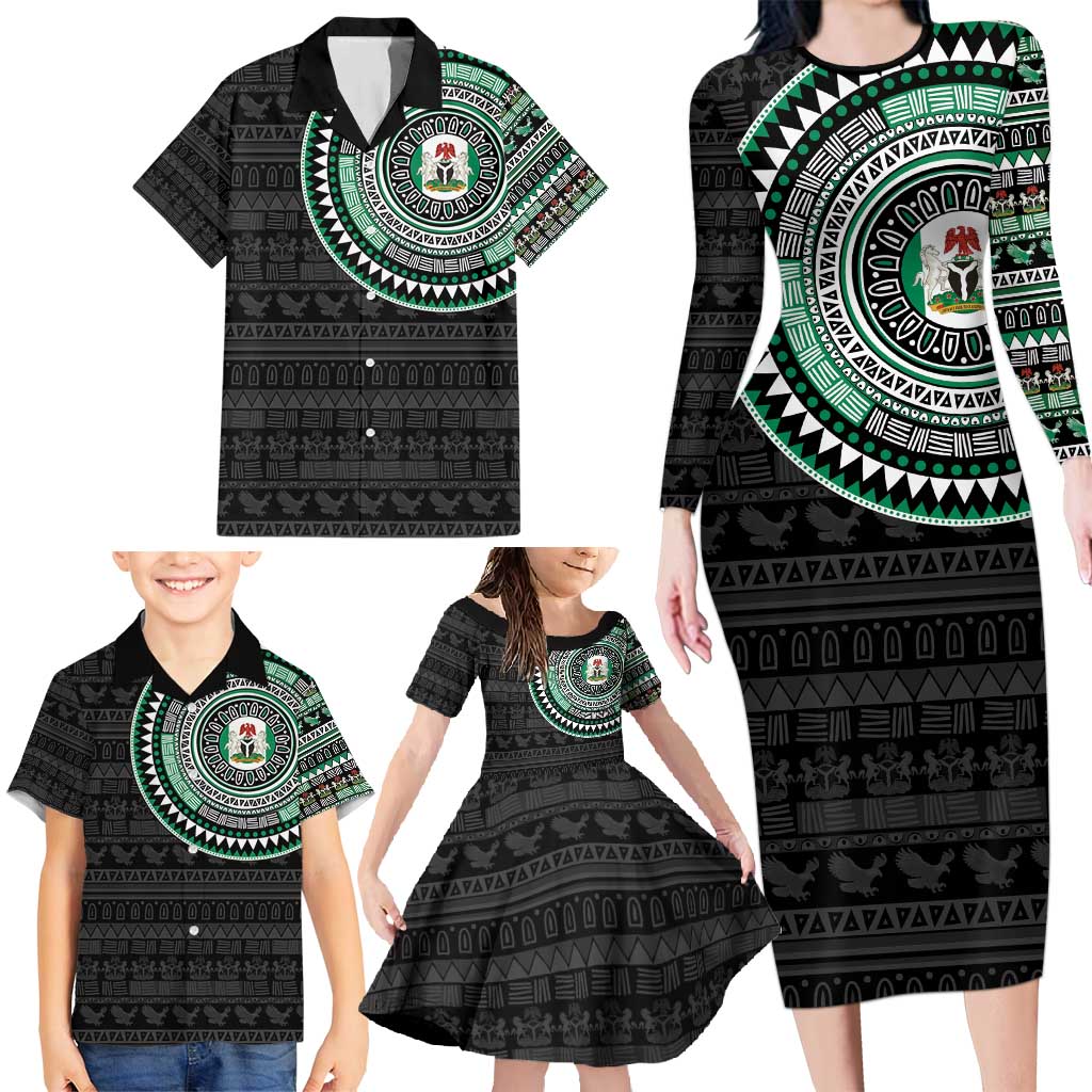 Nigeria Family Matching Long Sleeve Bodycon Dress and Hawaiian Shirt African Tribal Pattern