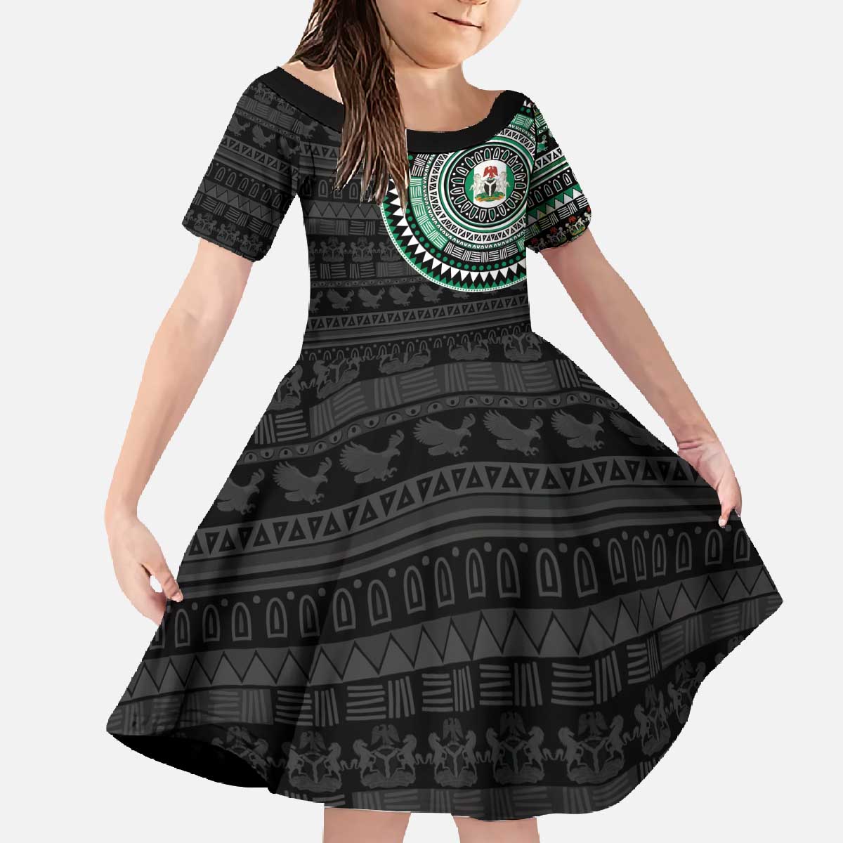Nigeria Family Matching Off The Shoulder Long Sleeve Dress and Hawaiian Shirt African Tribal Pattern