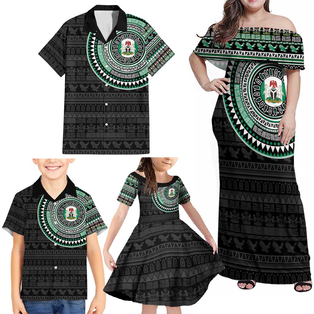 Nigeria Family Matching Off Shoulder Maxi Dress and Hawaiian Shirt African Tribal Pattern