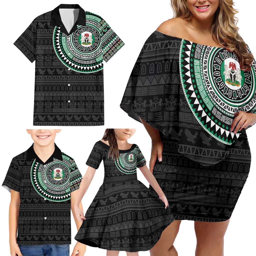 Nigeria Family Matching Off Shoulder Short Dress and Hawaiian Shirt African Tribal Pattern