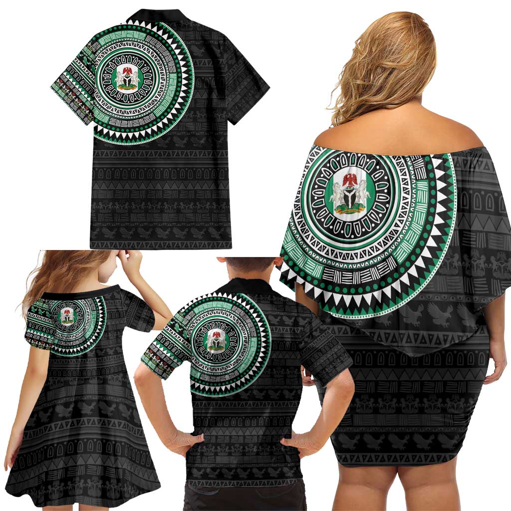 Nigeria Family Matching Off Shoulder Short Dress and Hawaiian Shirt African Tribal Pattern