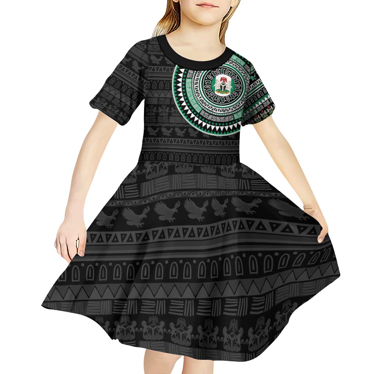 Nigeria Kid Short Sleeve Dress African Tribal Pattern