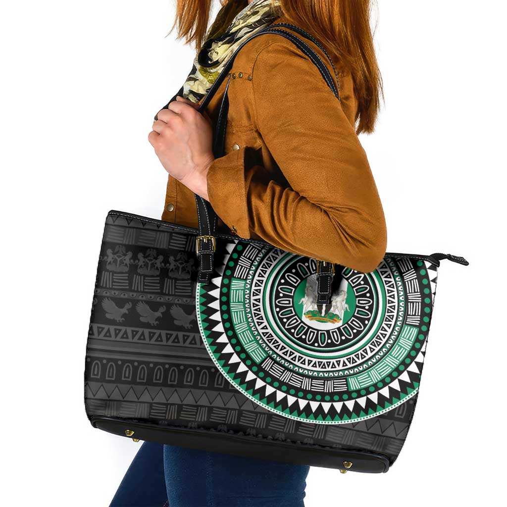 Nigeria Leather Tote Bag African Tribal Pattern