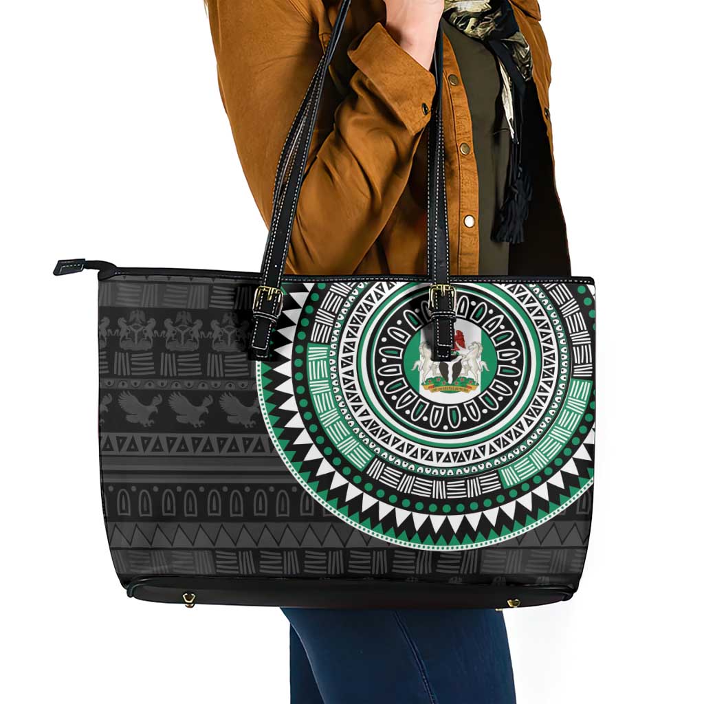 Nigeria Leather Tote Bag African Tribal Pattern