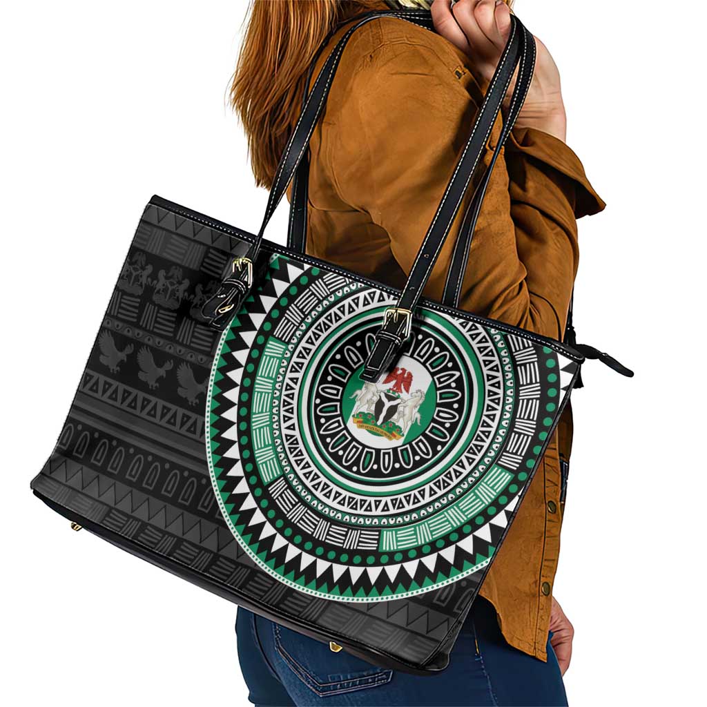 Nigeria Leather Tote Bag African Tribal Pattern
