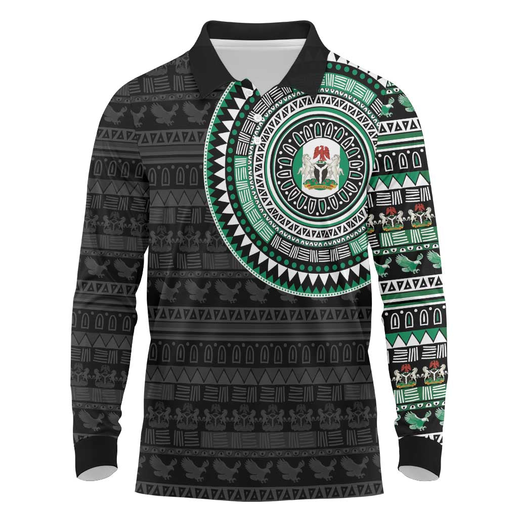 Nigeria Long Sleeve Polo Shirt African Tribal Pattern