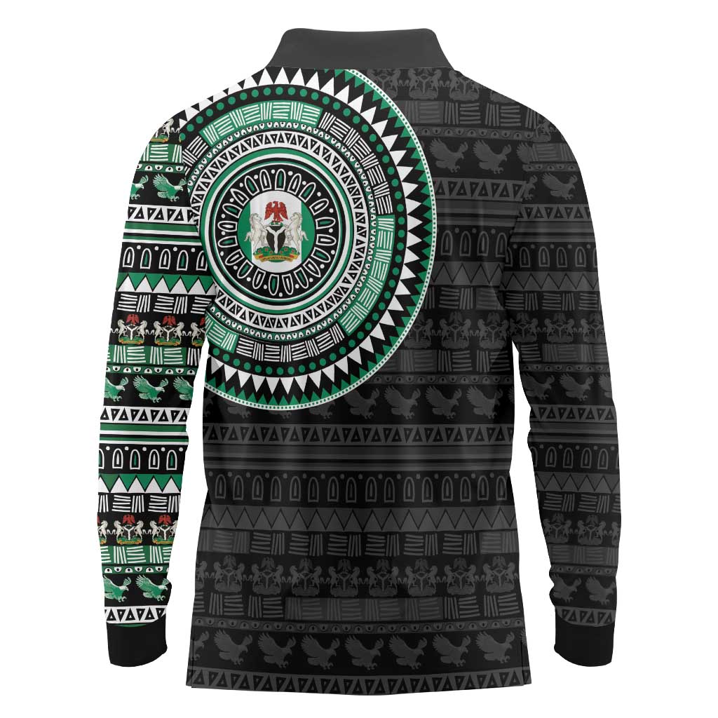 Nigeria Long Sleeve Polo Shirt African Tribal Pattern
