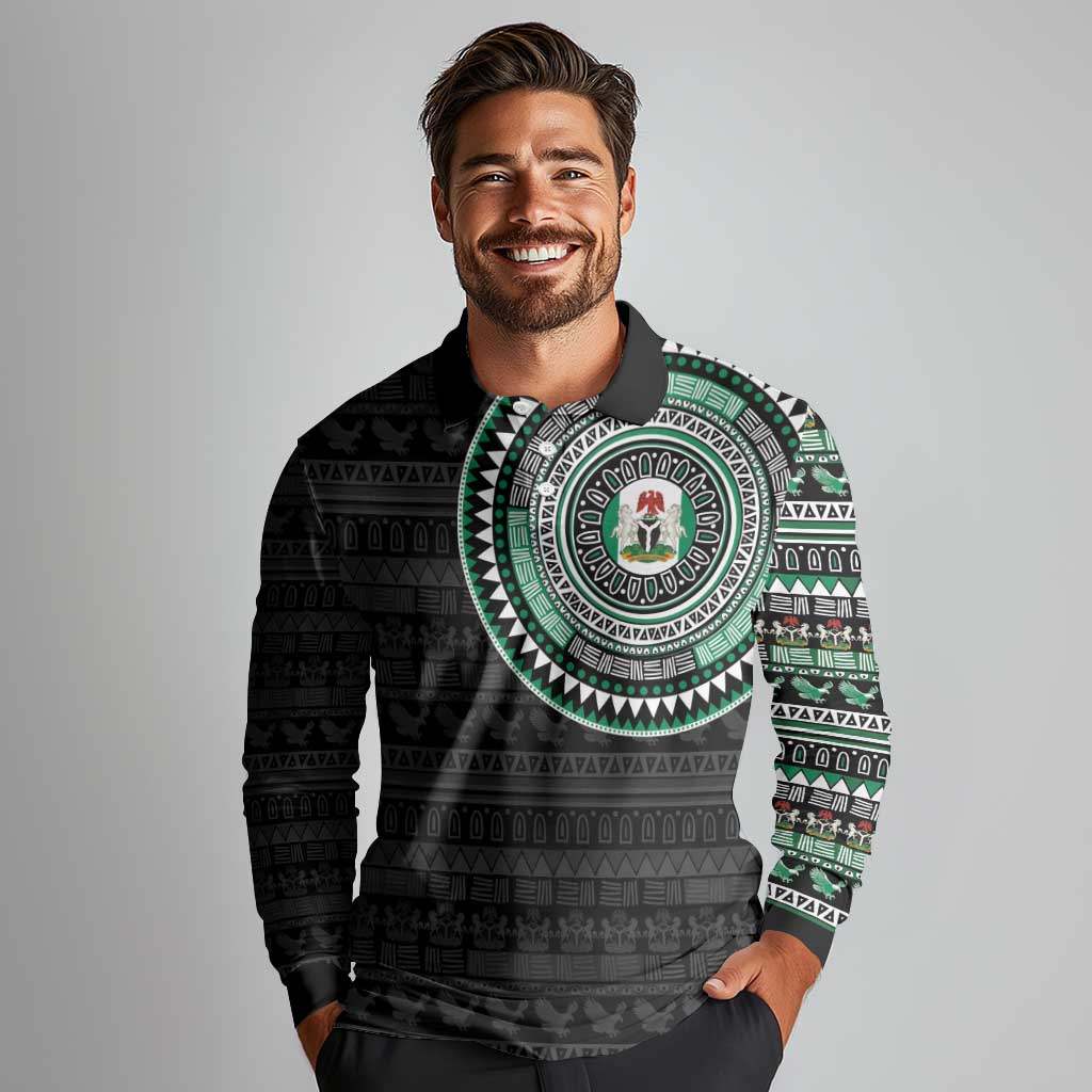 Nigeria Long Sleeve Polo Shirt African Tribal Pattern