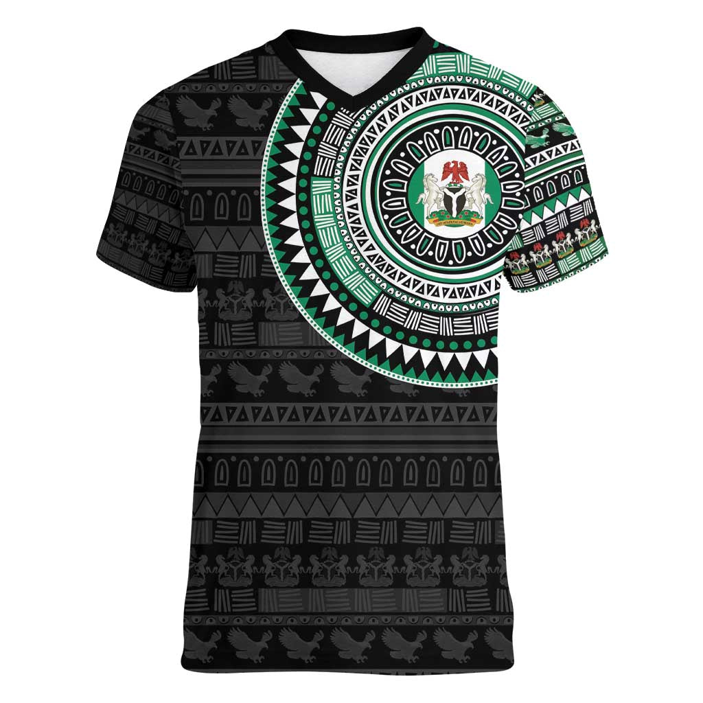 Nigeria Women V-Neck T-Shirt African Tribal Pattern