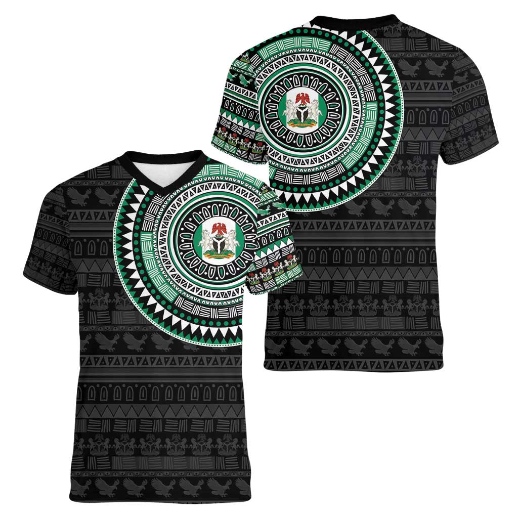 Nigeria Women V-Neck T-Shirt African Tribal Pattern