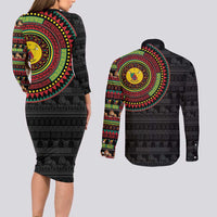 Cameroon Couples Matching Long Sleeve Bodycon Dress and Long Sleeve Button Shirt African Tribal Pattern