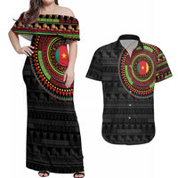 Cameroon Couples Matching Off Shoulder Maxi Dress and Hawaiian Shirt African Tribal Pattern