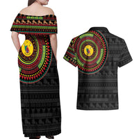 Cameroon Couples Matching Off Shoulder Maxi Dress and Hawaiian Shirt African Tribal Pattern