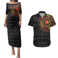 Cameroon Couples Matching Puletasi and Hawaiian Shirt African Tribal Pattern