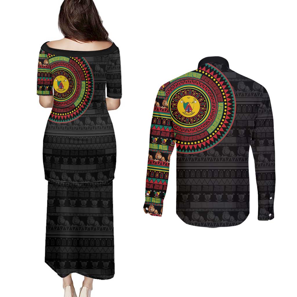 Cameroon Couples Matching Puletasi and Long Sleeve Button Shirt African Tribal Pattern