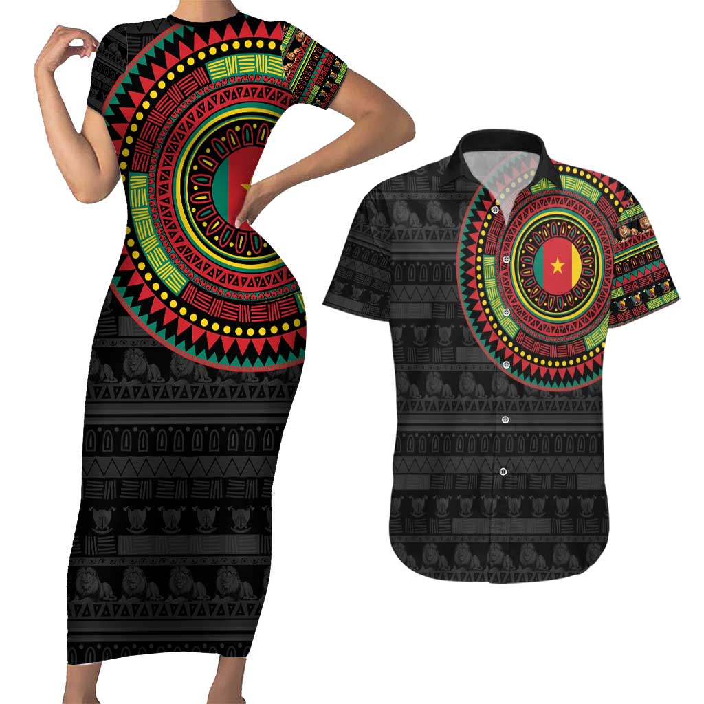 Cameroon Couples Matching Short Sleeve Bodycon Dress and Hawaiian Shirt African Tribal Pattern