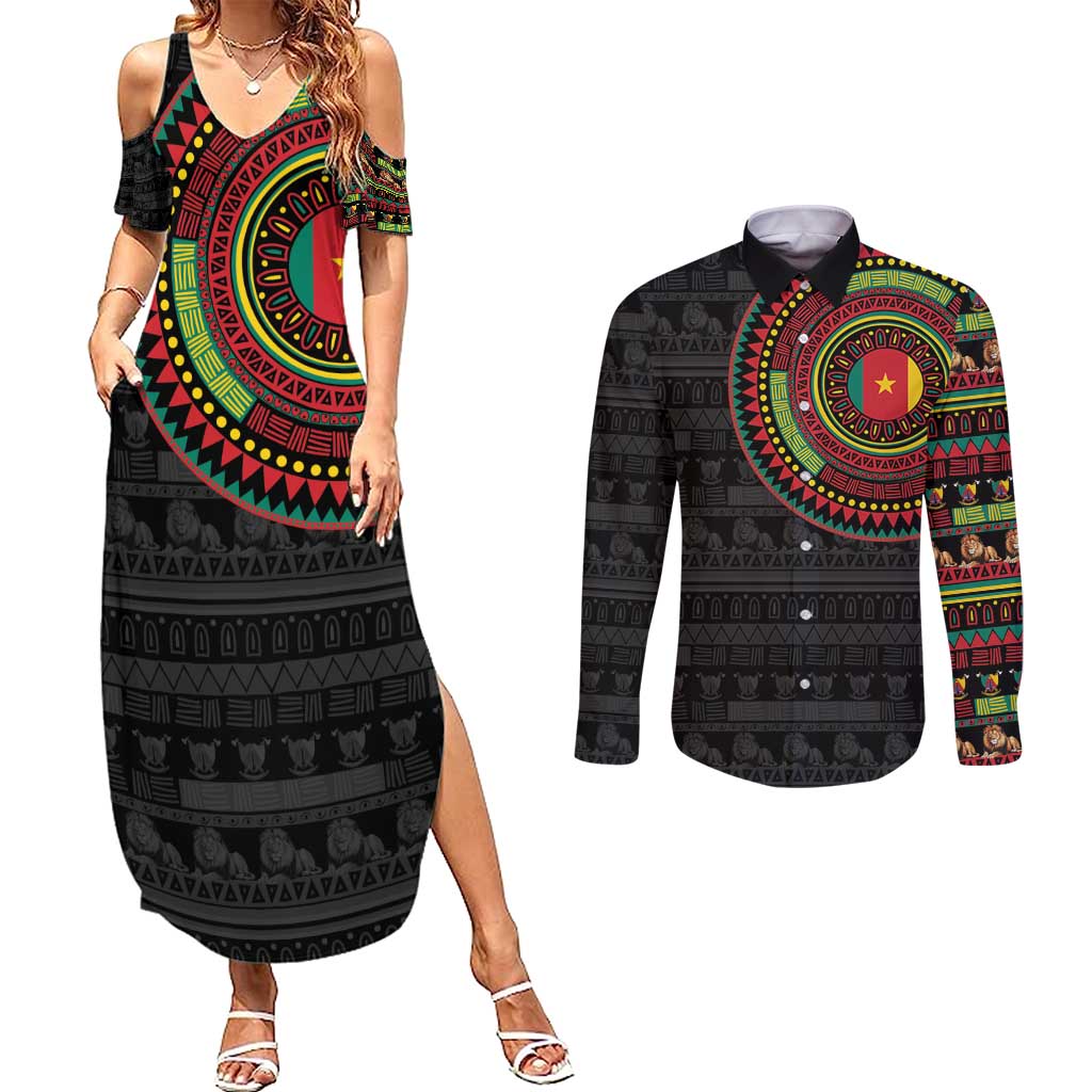 Cameroon Couples Matching Summer Maxi Dress and Long Sleeve Button Shirt African Tribal Pattern