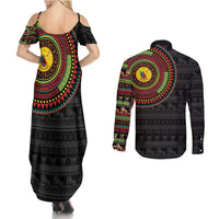 Cameroon Couples Matching Summer Maxi Dress and Long Sleeve Button Shirt African Tribal Pattern