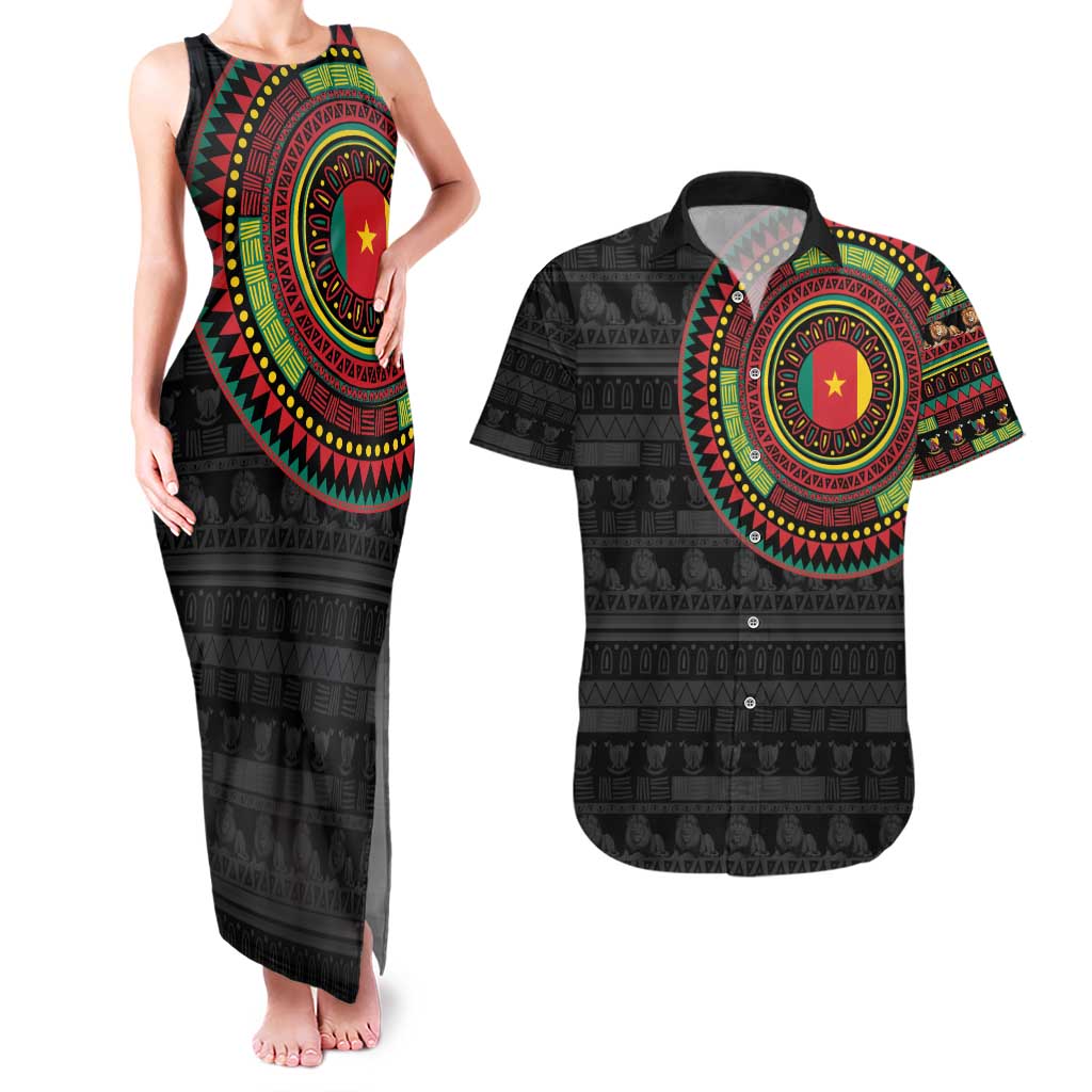 Cameroon Couples Matching Tank Maxi Dress and Hawaiian Shirt African Tribal Pattern