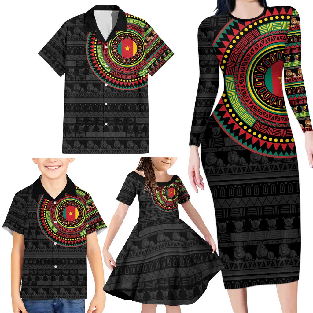 Cameroon Family Matching Long Sleeve Bodycon Dress and Hawaiian Shirt African Tribal Pattern