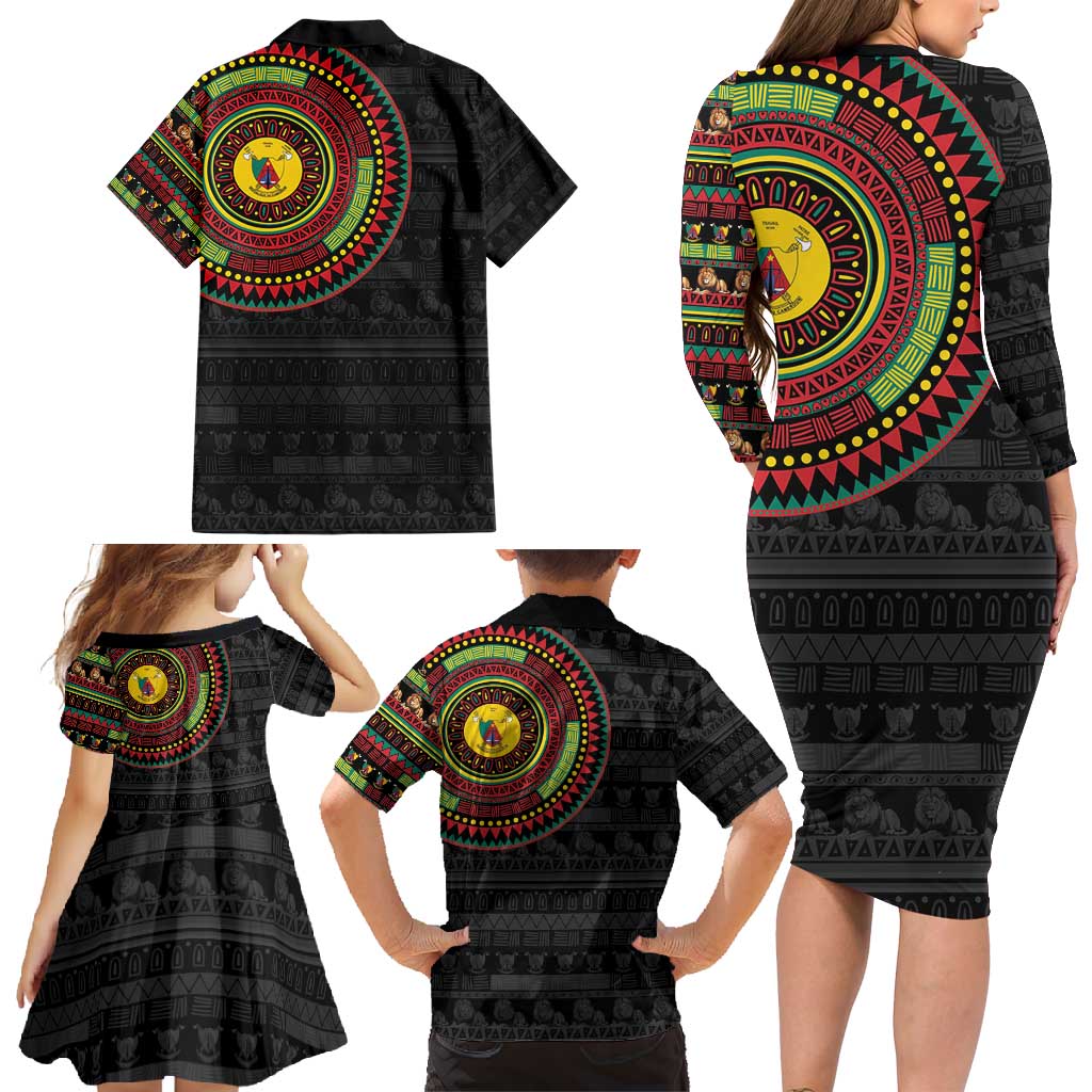 Cameroon Family Matching Long Sleeve Bodycon Dress and Hawaiian Shirt African Tribal Pattern
