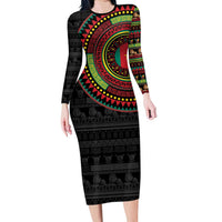 Cameroon Family Matching Long Sleeve Bodycon Dress and Hawaiian Shirt African Tribal Pattern
