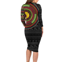 Cameroon Family Matching Long Sleeve Bodycon Dress and Hawaiian Shirt African Tribal Pattern
