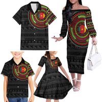 Cameroon Family Matching Off The Shoulder Long Sleeve Dress and Hawaiian Shirt African Tribal Pattern