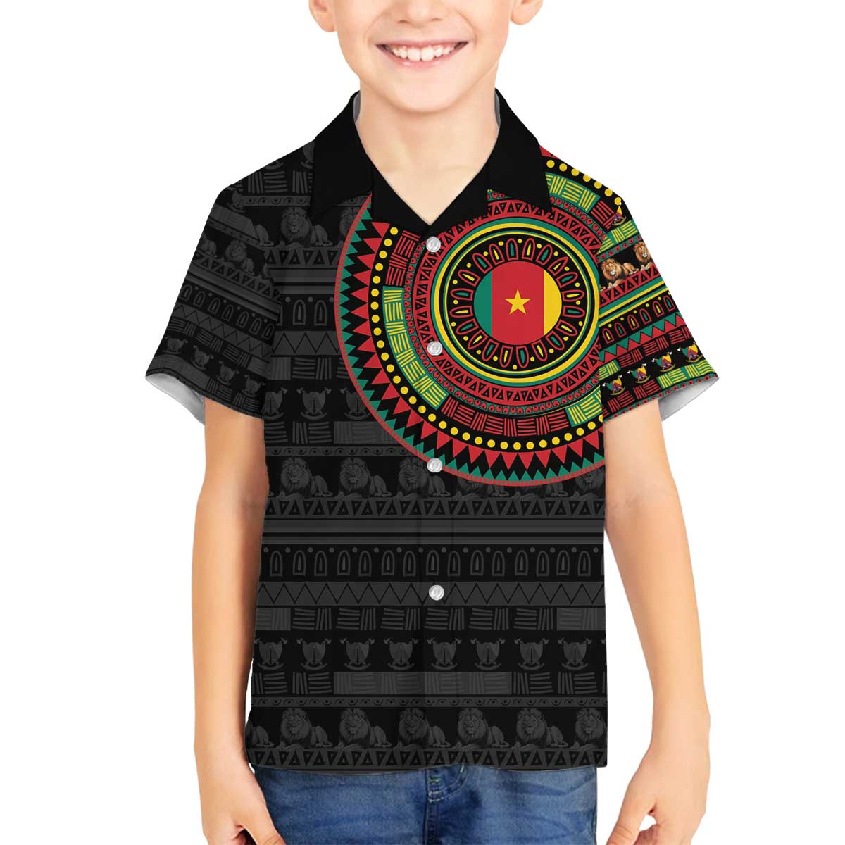 Cameroon Family Matching Off The Shoulder Long Sleeve Dress and Hawaiian Shirt African Tribal Pattern