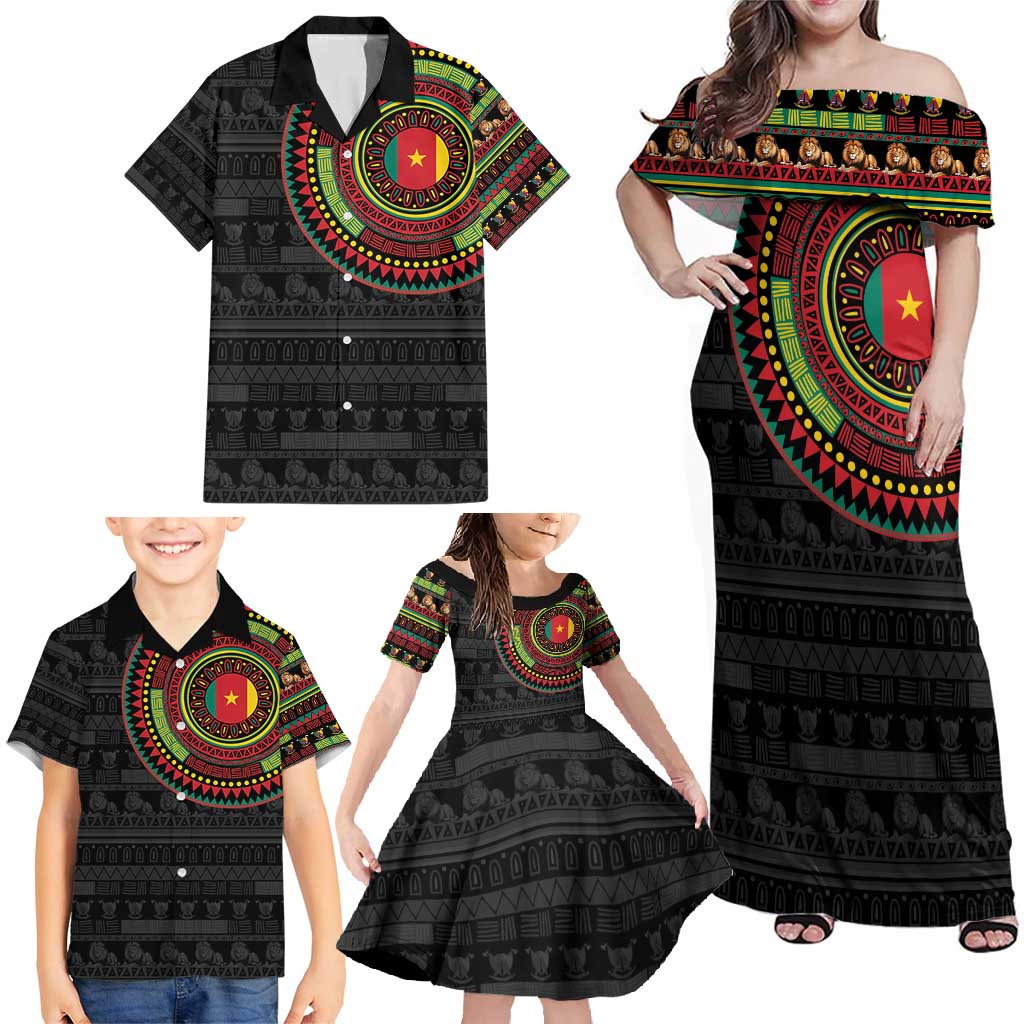 Cameroon Family Matching Off Shoulder Maxi Dress and Hawaiian Shirt African Tribal Pattern
