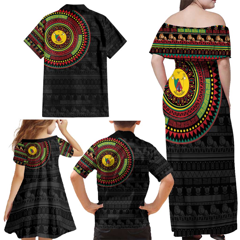 Cameroon Family Matching Off Shoulder Maxi Dress and Hawaiian Shirt African Tribal Pattern