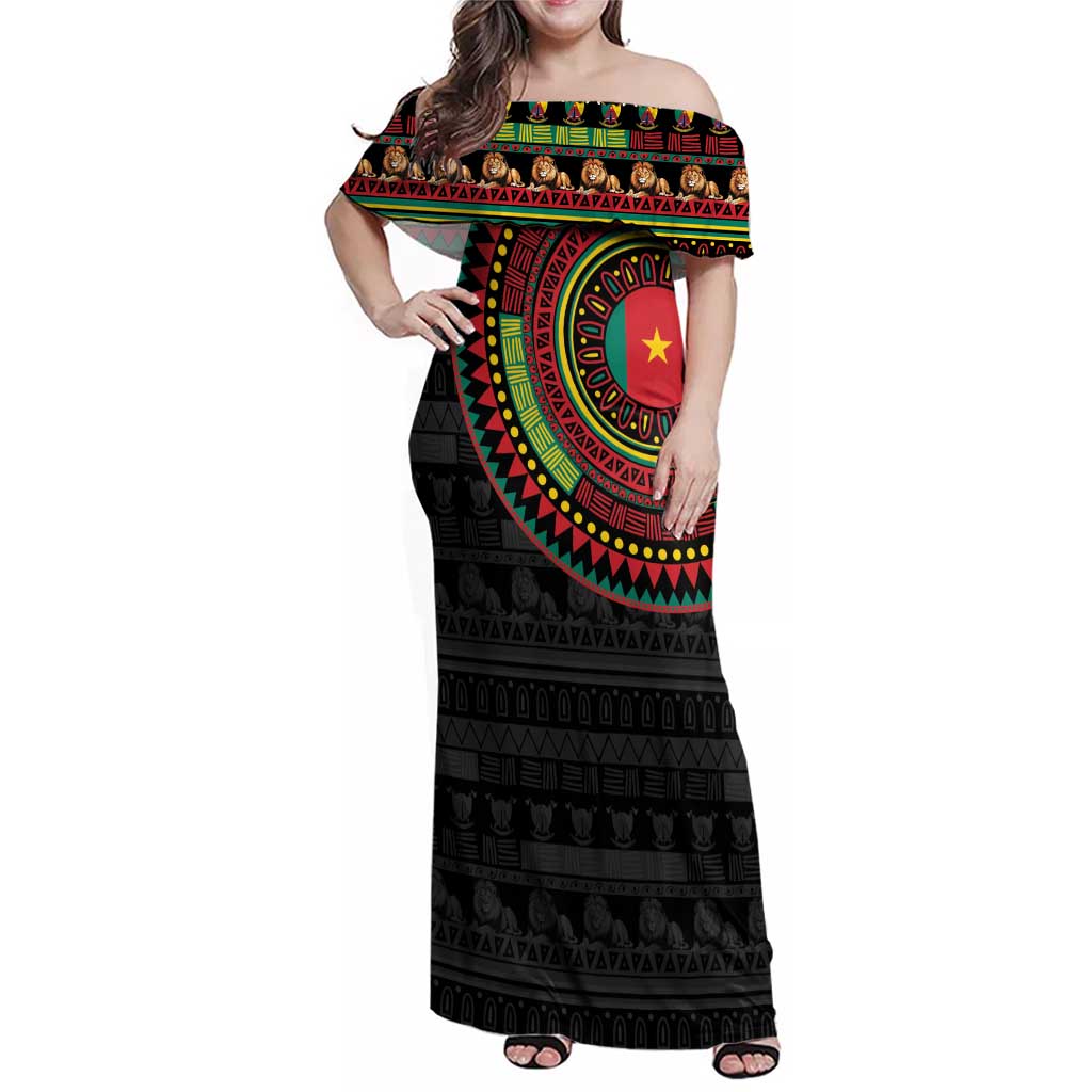Cameroon Family Matching Off Shoulder Maxi Dress and Hawaiian Shirt African Tribal Pattern