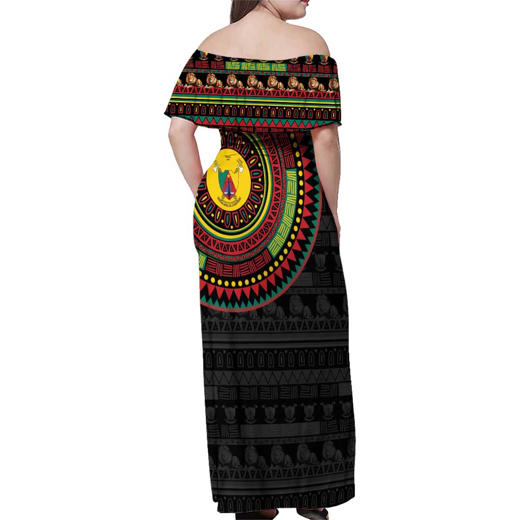 Cameroon Family Matching Off Shoulder Maxi Dress and Hawaiian Shirt African Tribal Pattern