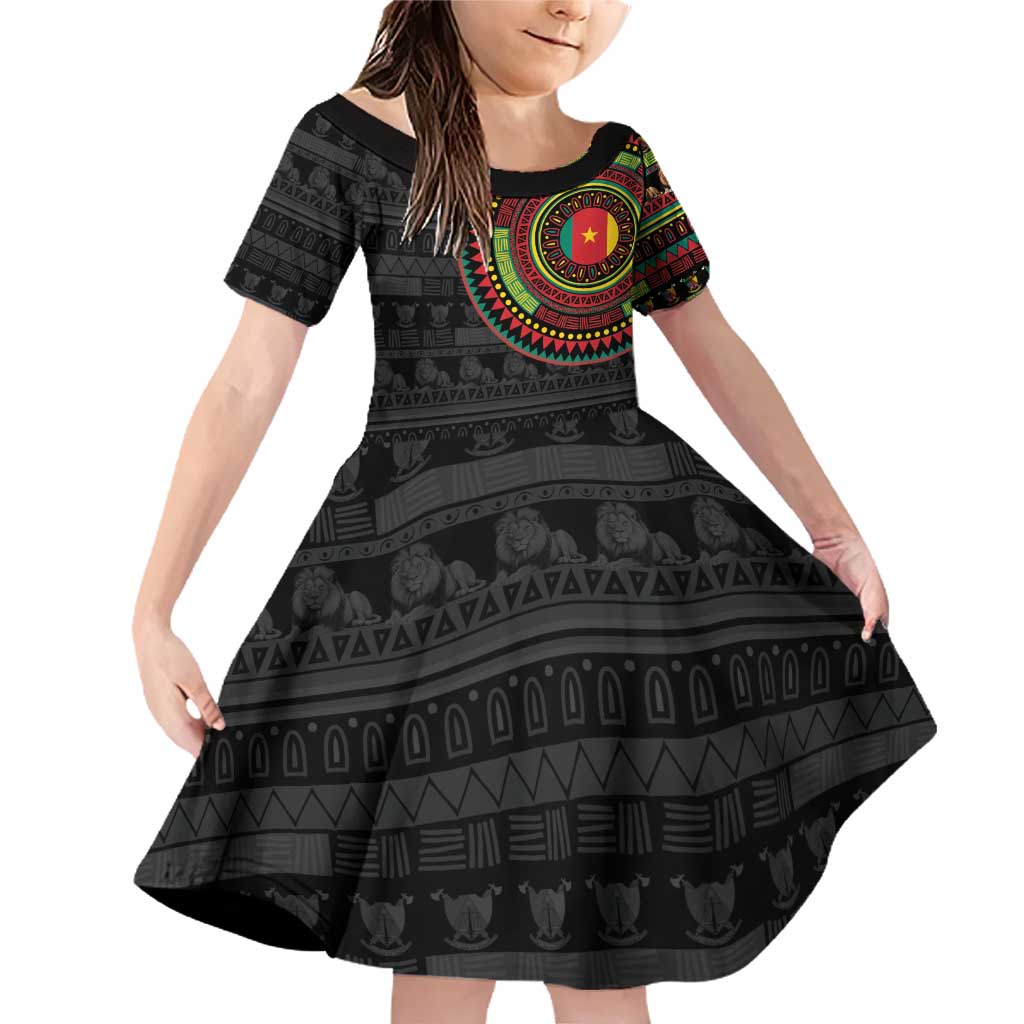 Cameroon Family Matching Off Shoulder Short Dress and Hawaiian Shirt African Tribal Pattern
