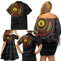 Cameroon Family Matching Off Shoulder Short Dress and Hawaiian Shirt African Tribal Pattern