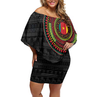 Cameroon Family Matching Off Shoulder Short Dress and Hawaiian Shirt African Tribal Pattern