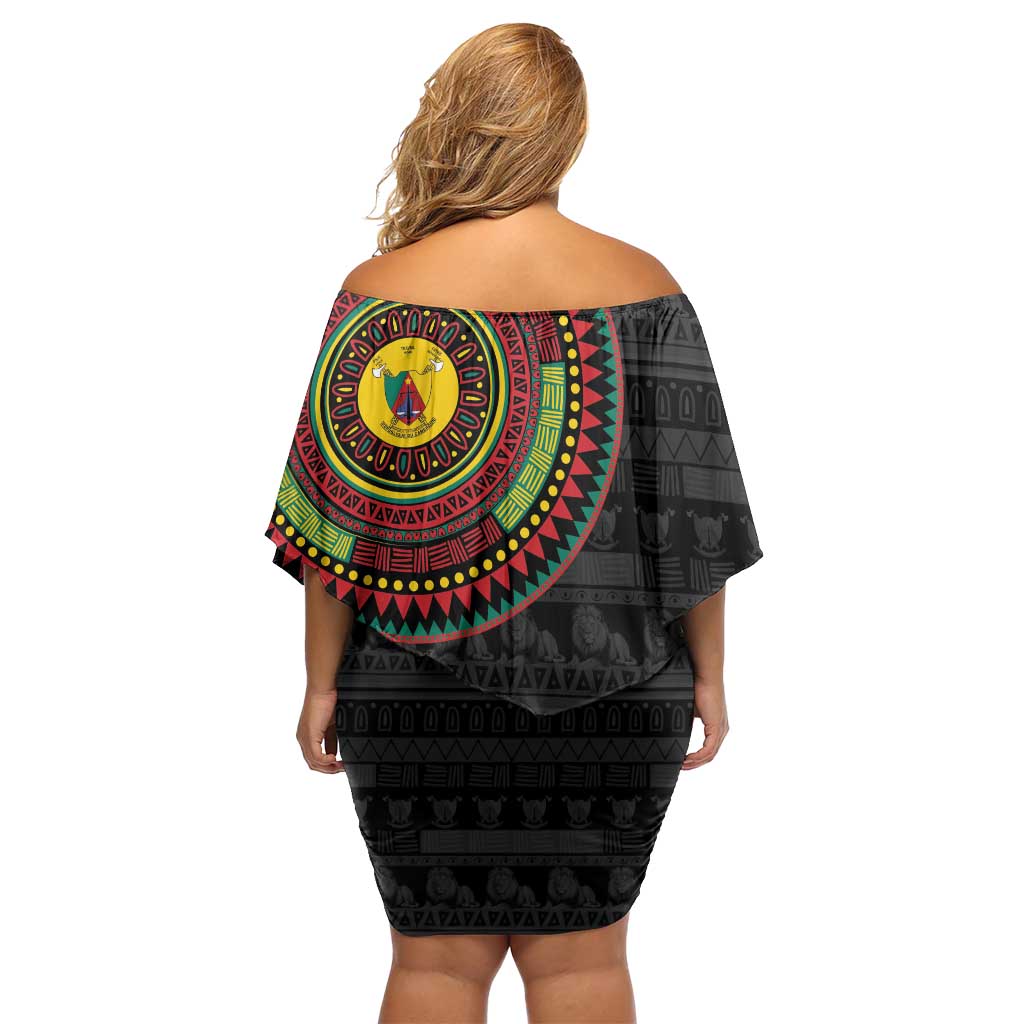 Cameroon Family Matching Off Shoulder Short Dress and Hawaiian Shirt African Tribal Pattern