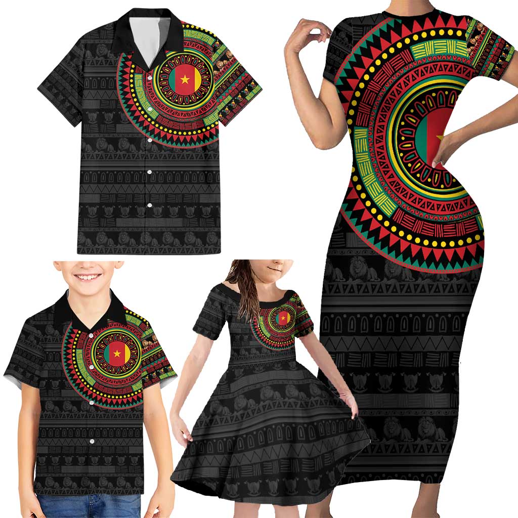 Cameroon Family Matching Short Sleeve Bodycon Dress and Hawaiian Shirt African Tribal Pattern