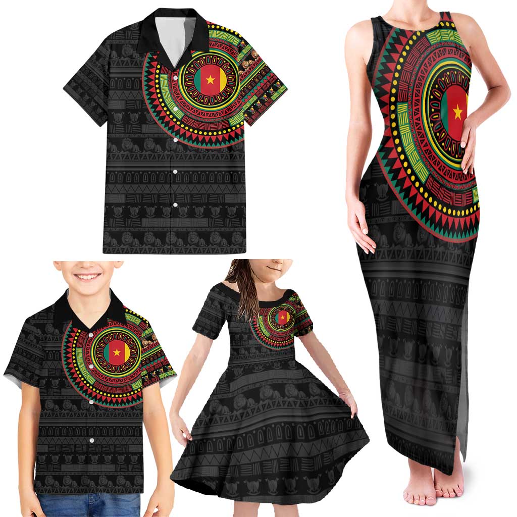 Cameroon Family Matching Tank Maxi Dress and Hawaiian Shirt African Tribal Pattern