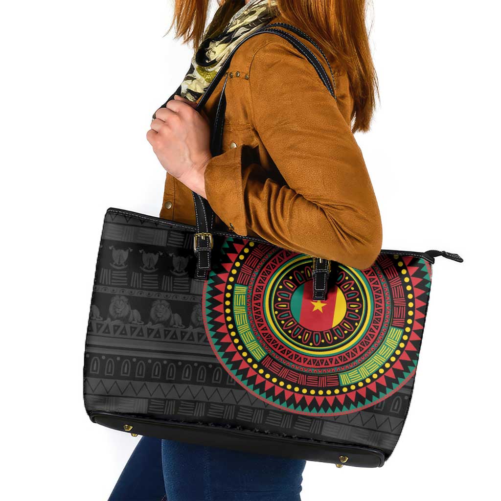 Cameroon Leather Tote Bag African Tribal Pattern