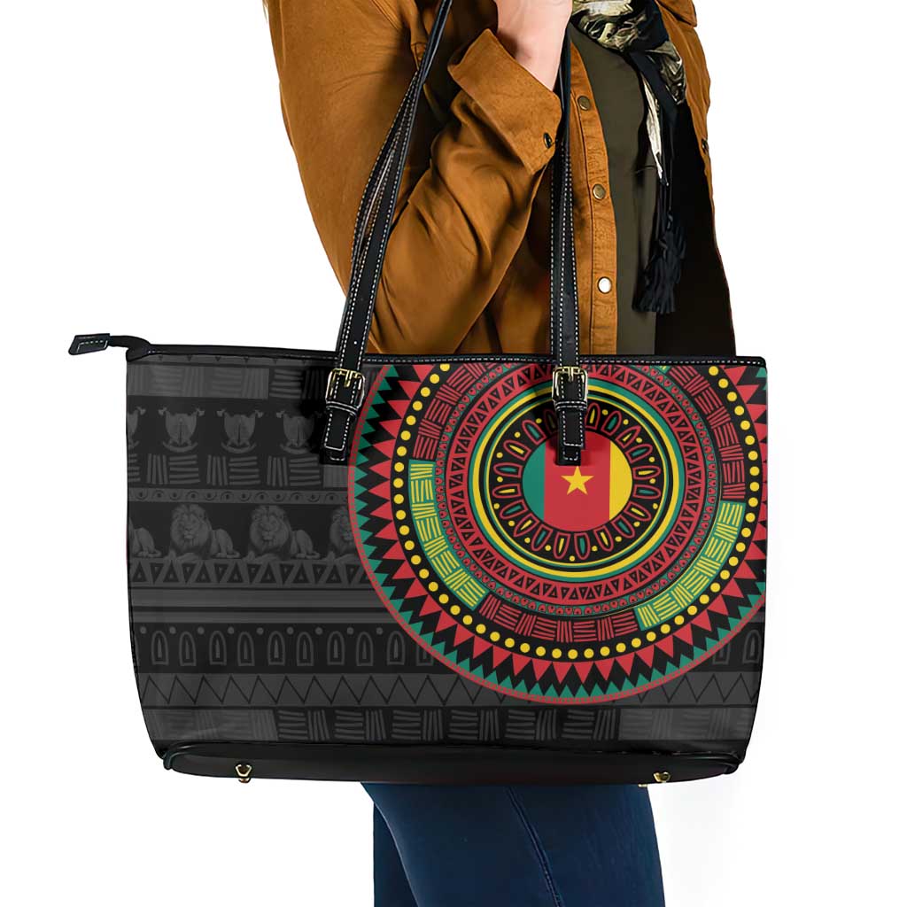 Cameroon Leather Tote Bag African Tribal Pattern