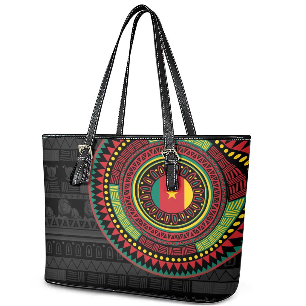 Cameroon Leather Tote Bag African Tribal Pattern