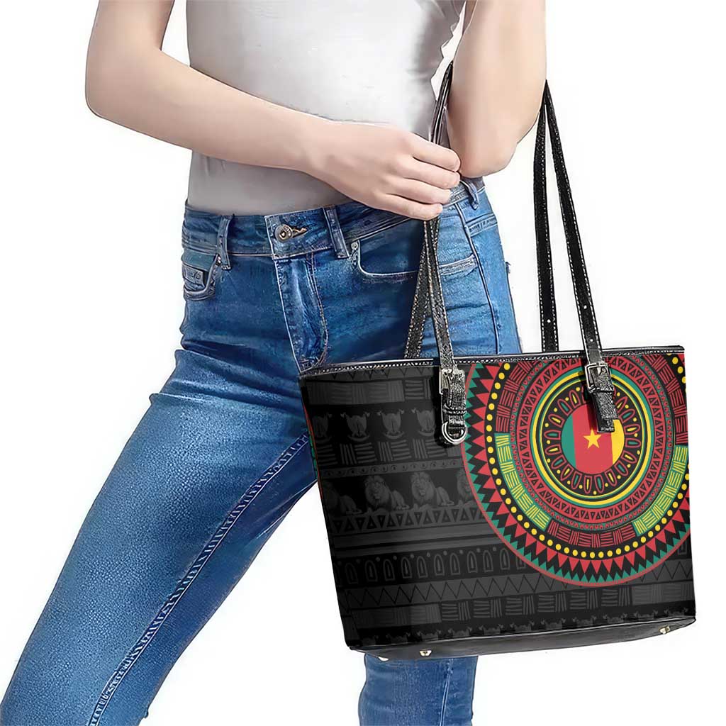 Cameroon Leather Tote Bag African Tribal Pattern