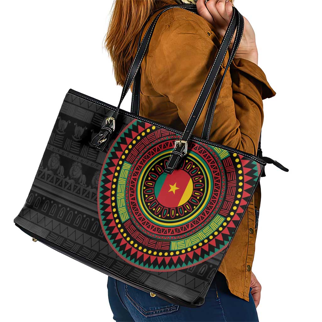 Cameroon Leather Tote Bag African Tribal Pattern